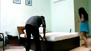 Indian Bhabhi In Blue Underclothes Teasing Young Room Service Boy